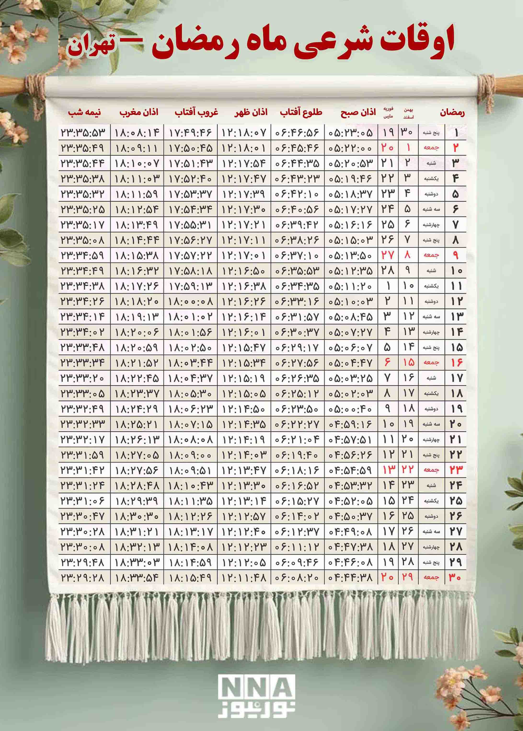 جدول+اذان