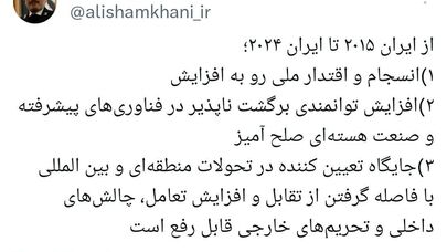 شمخانی: کاهش تقابل و افزایش تعامل، غلبه بر چالش‌های داخلی و تحریم‌های خارجی را آسان می‌کند